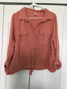Women's Dusty Coral Button-Front Utility Shirt